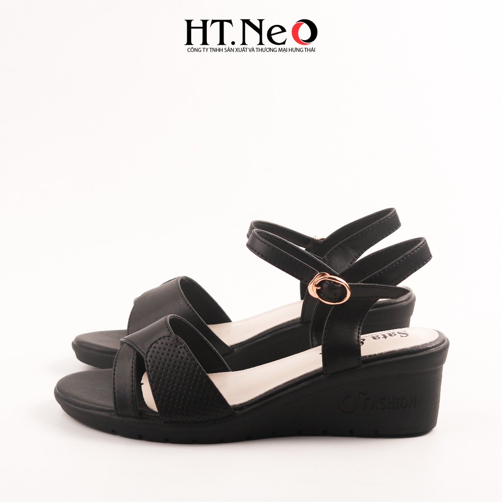 Ht.neo 圓頭女式涼鞋,5 厘米高實心坡跟鞋底,精緻設計,溫柔優雅 SDN229