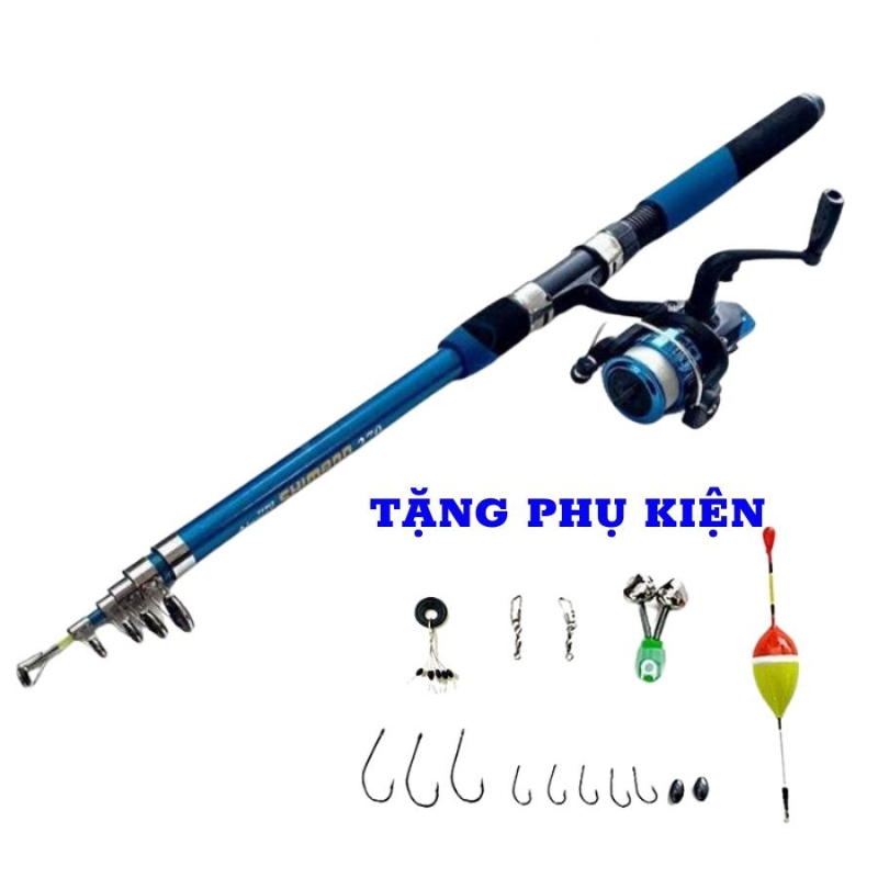 Shimano 釣魚竿套裝隨附釣魚線、鉤子和配件如所示
