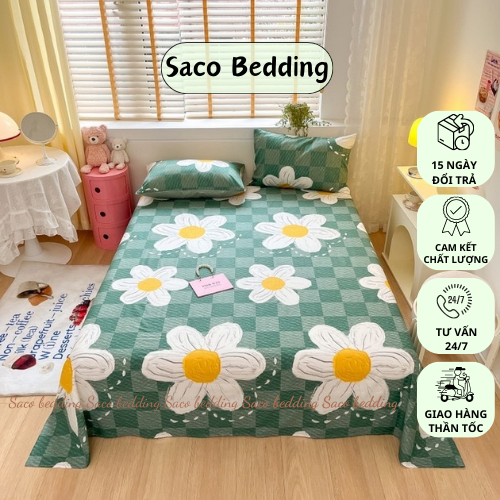 100% 純棉枕頭套裝,全彩花卉圖案 Saco 床上用品柔軟涼爽吸汗無毯