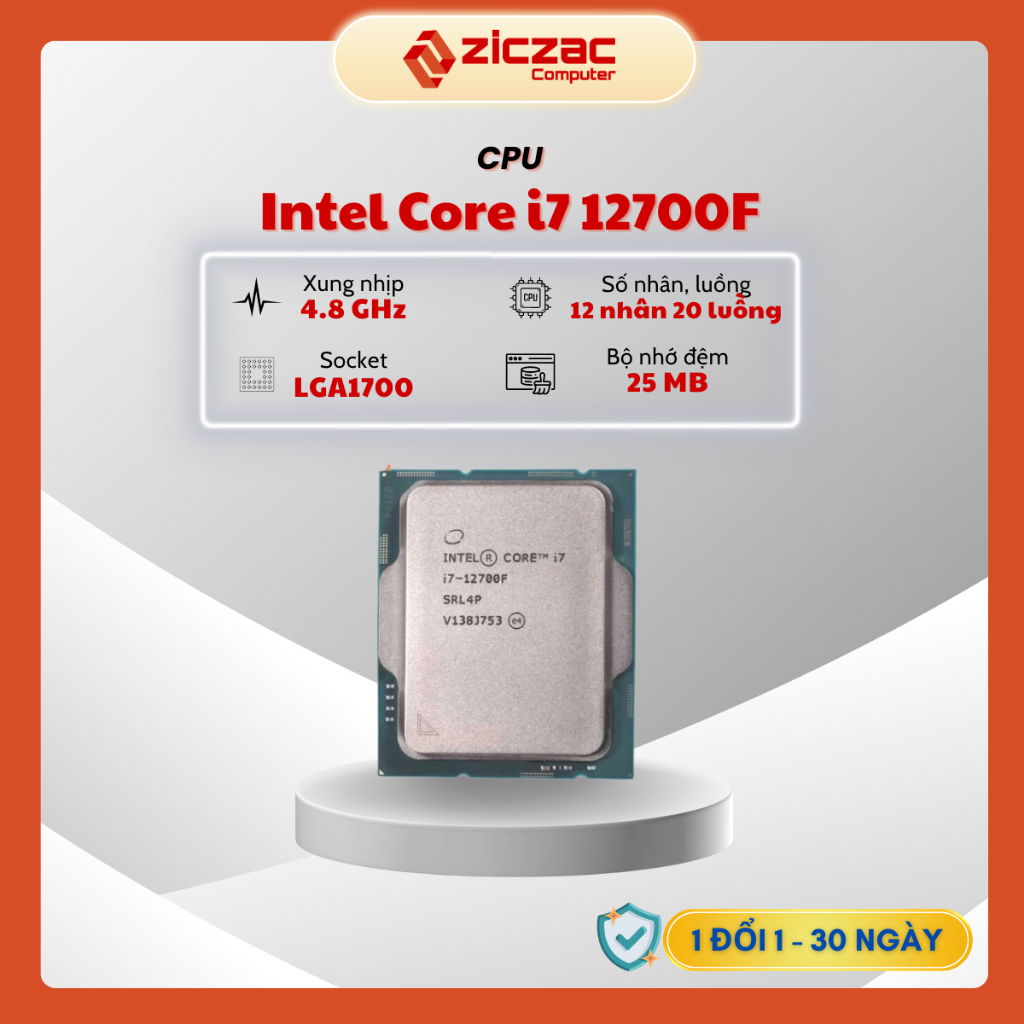 Cpu Intel Core i7 12700F 托盤(高達 4.8Ghz,12 核 20 線程,25MB 緩存,125