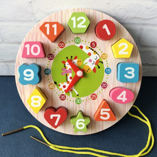 兒童學習數學 - 兒童木製時鐘 - 立方體 - 英語 - 早教 - 智力。