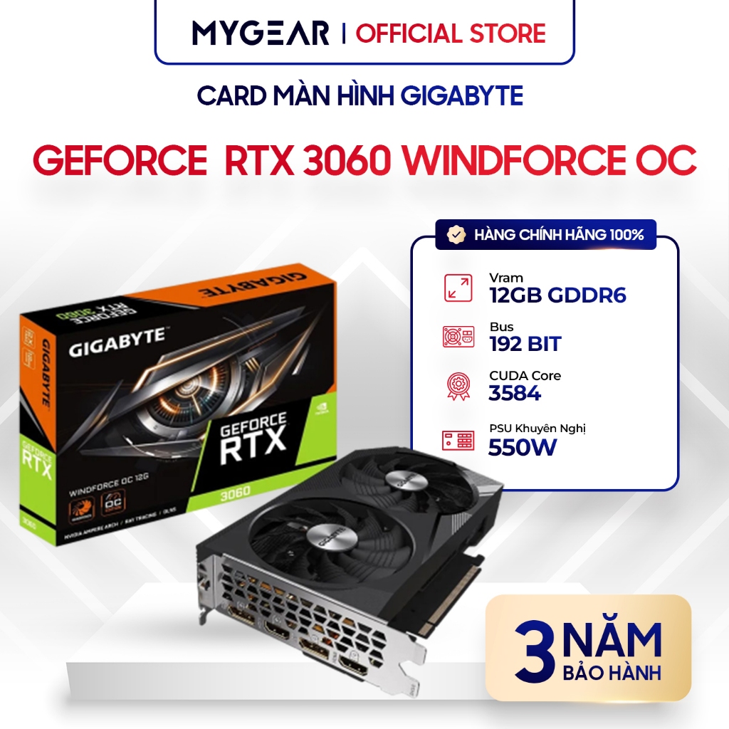 Vga 技嘉 GeForce RTX 3060 WINDFORCE OC 12GB (N3060WF2OC -12GD)