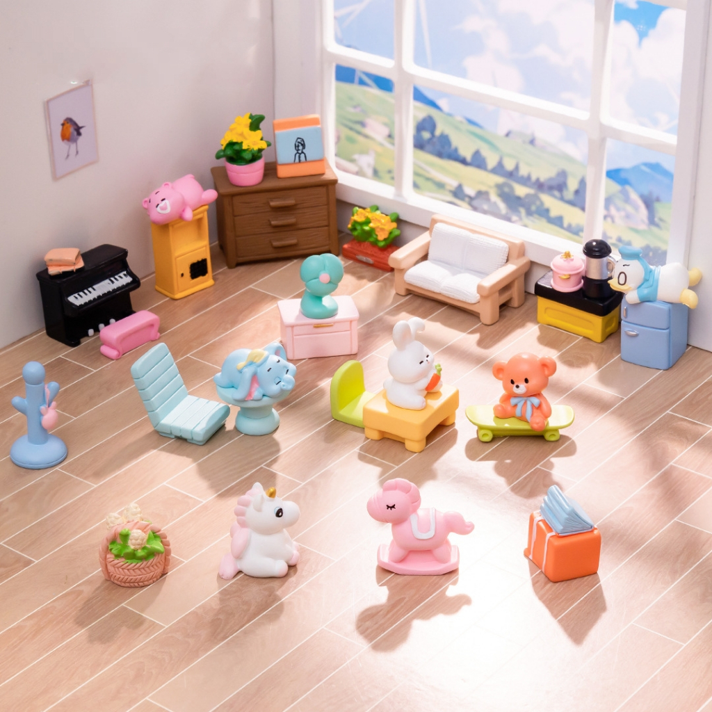 嬰兒臥室物品模型(毛絨動物、玩具、鋼琴、風扇、冰箱)娃娃屋裝飾品、微型、diy