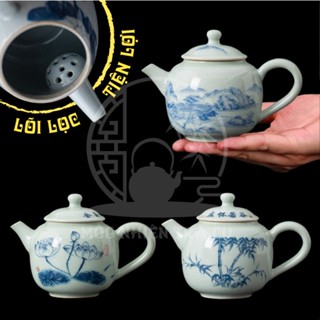 德國手繪陶瓷水壺,藍琺瑯茶壺帶濾芯,用於高端茶具配件