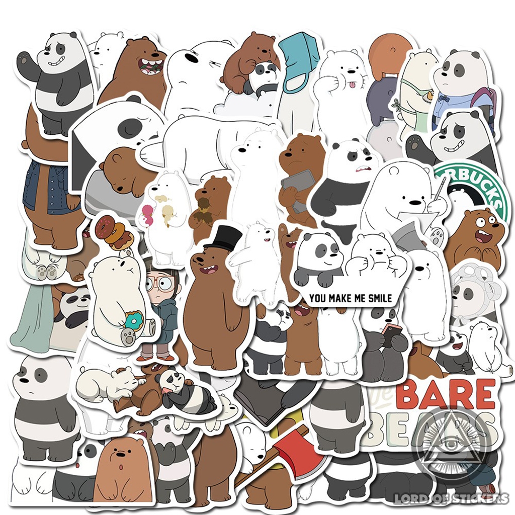 一套 50 張貼紙 We Bare Bears 卡通可愛熊防水頭盔裝飾、筆記本電腦、水瓶、書籍