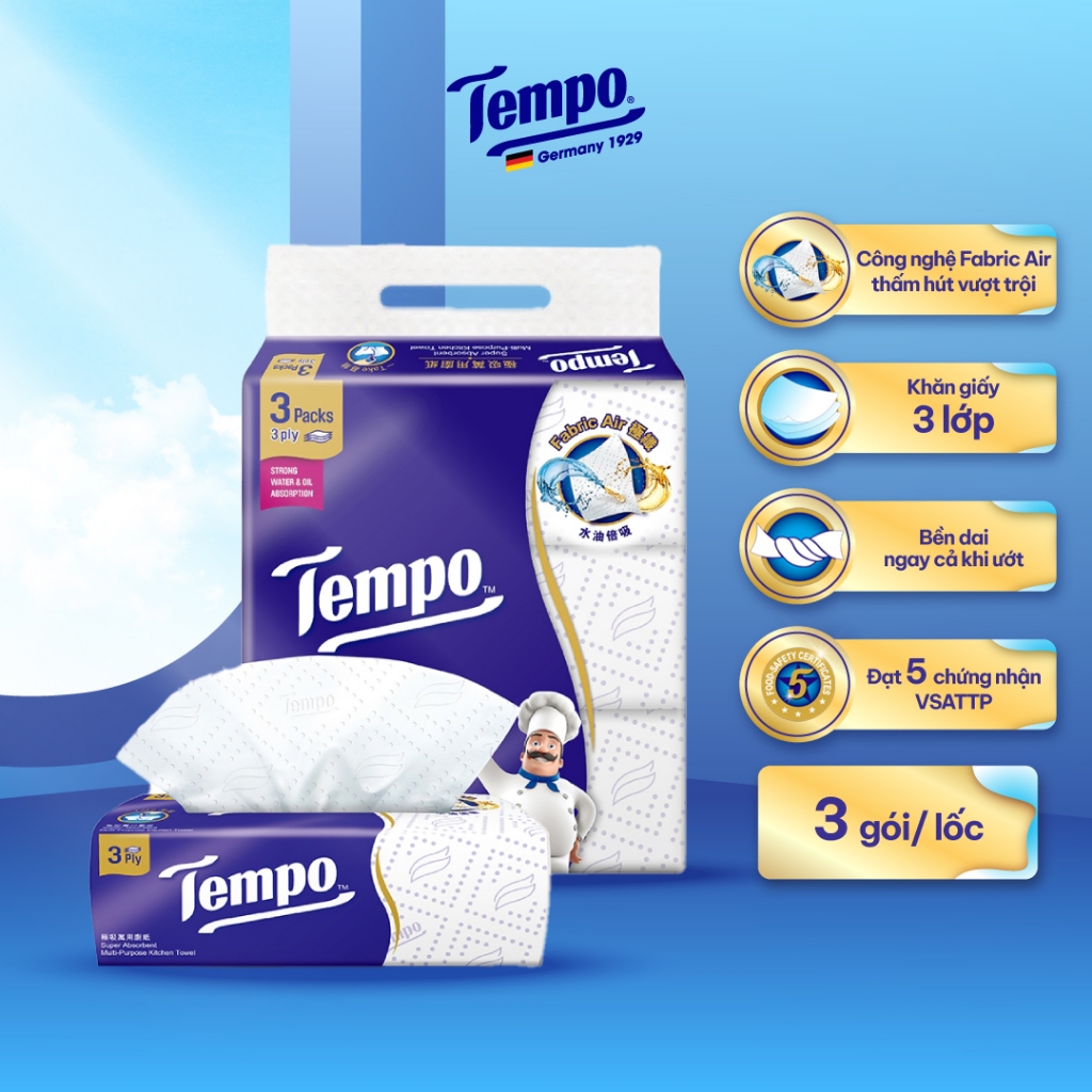 [Cook Draw] 超強吸水廚房紙巾 Tempo(3 包/包)耐用 Dai - 德國品牌 - 對皮膚安全