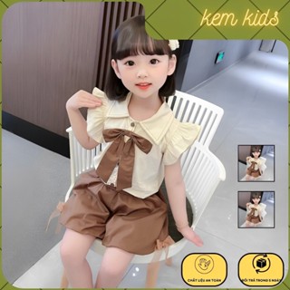 童裝夏裝韓版西式棕色南瓜領結襯衫女童10-21kg