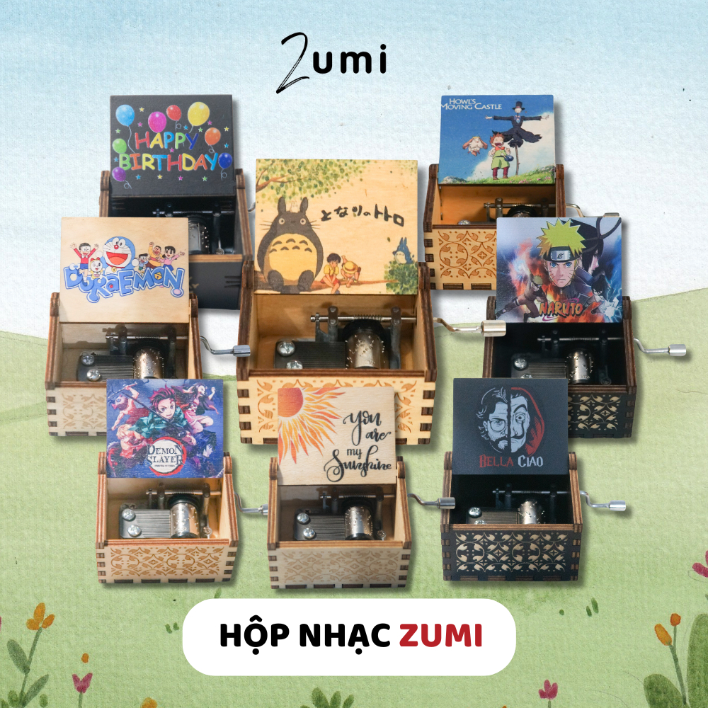 木製迷你音樂盒手搖曲柄桌面禮物裝飾多首歌曲 Zumishop