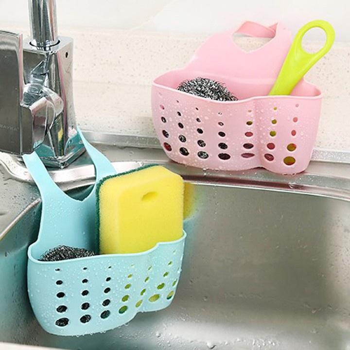 塑料籃子,矽膠由網狀存儲和洗碗機抹布製成,掛在方便水槽水龍頭的脖子上,長 16 厘米。