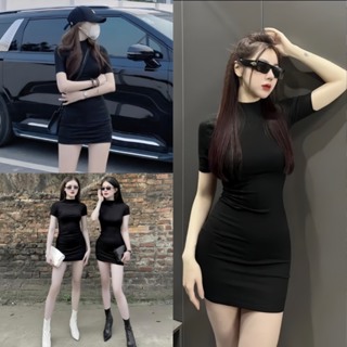 黑裙抱身性感身材彈力牙籤品質短裙個性出門派對韓式