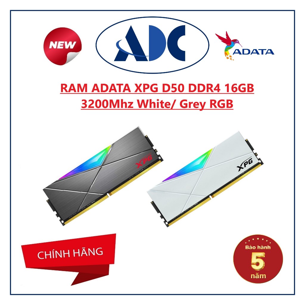 Adata XPG D50 DDR4 16GB 3200Mhz 白色/灰色 RGB 內存