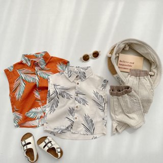 沙灘嬰兒露趾襯衫套裝,可愛的椰子樹圖案,嬰兒皮膚柔軟棉質面料 Miniumbaby SB1900