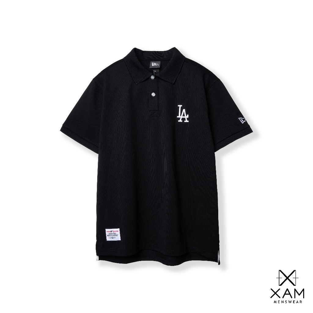 Polo NEW Er Logo LA 襯衫黑色刺繡,柔軟,光滑面料,吸水性好,四四方,青春動感