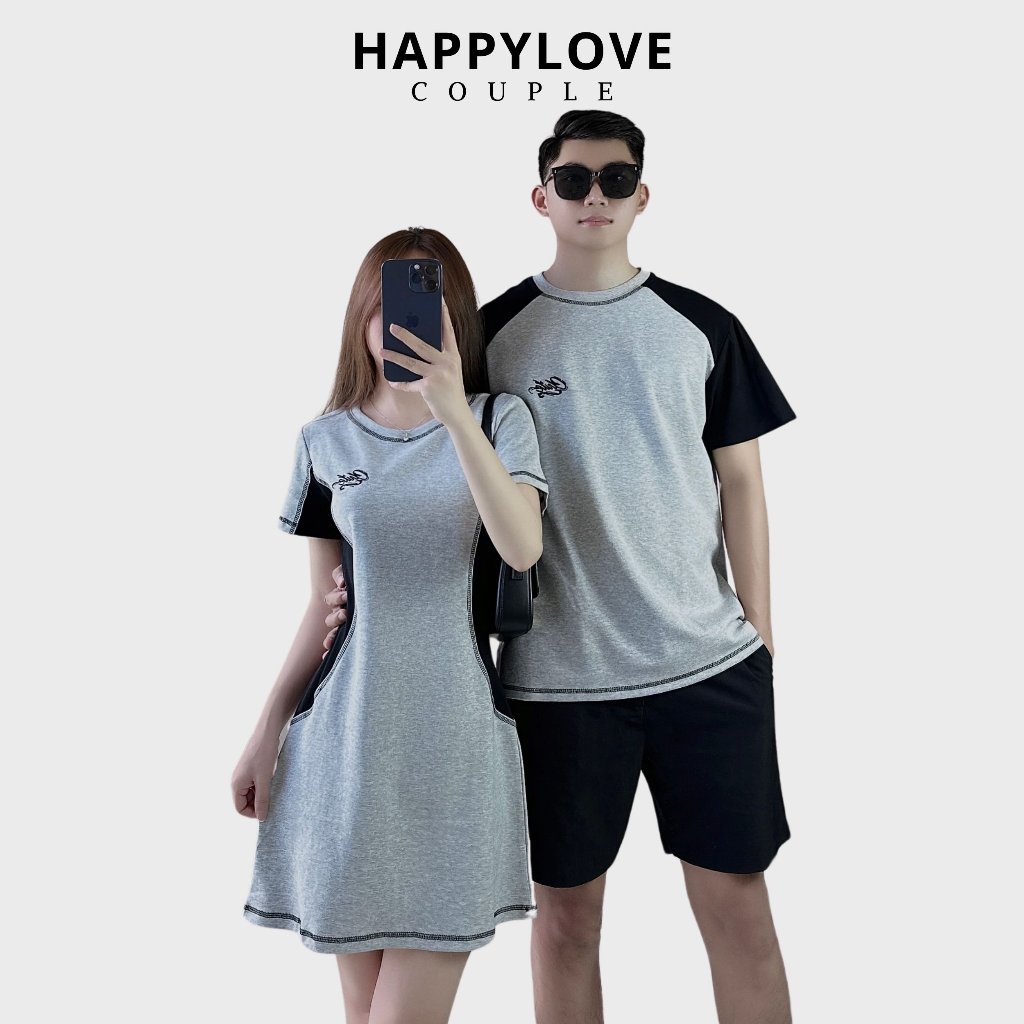 Happy love 夏季男女兩袖西裝套裝黑灰色情侶裝 M171