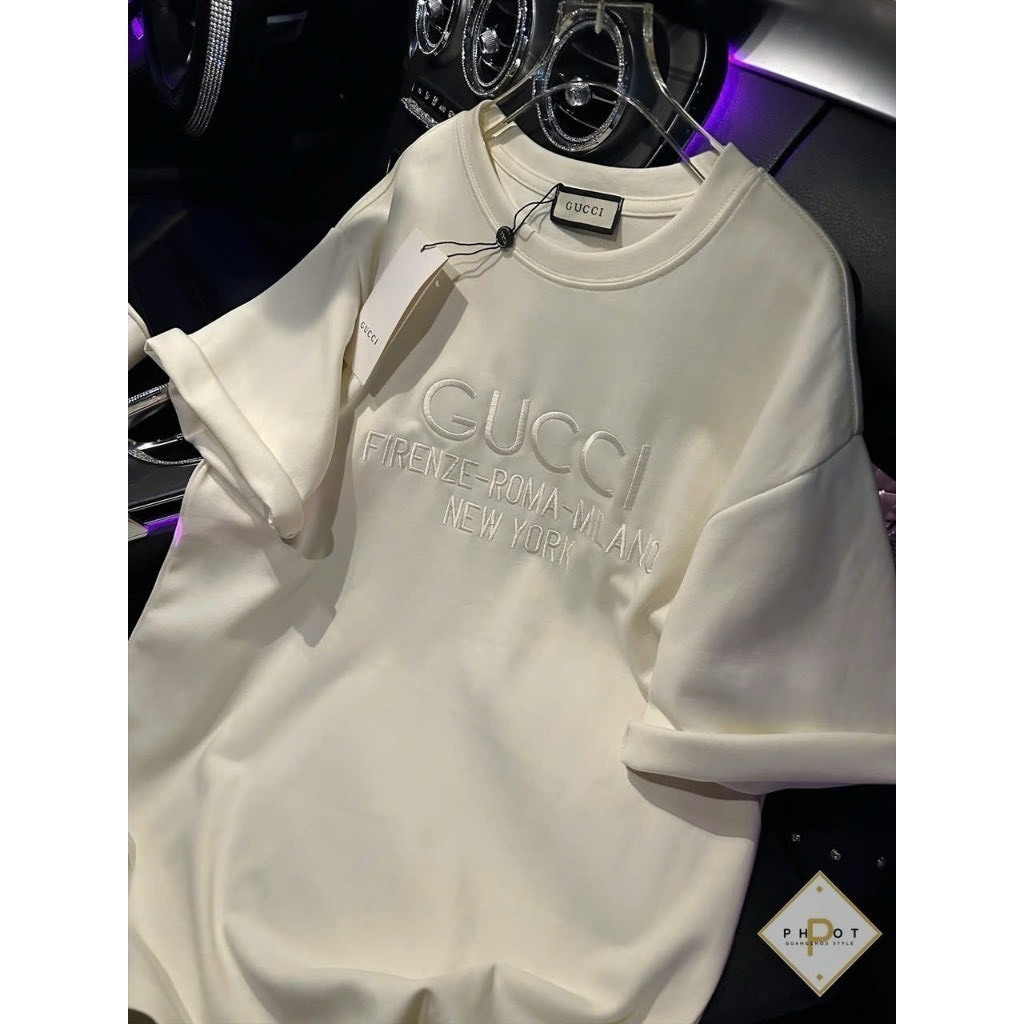 Gucci 中性字母刺繡中性 T 恤 Bo NEW HOT