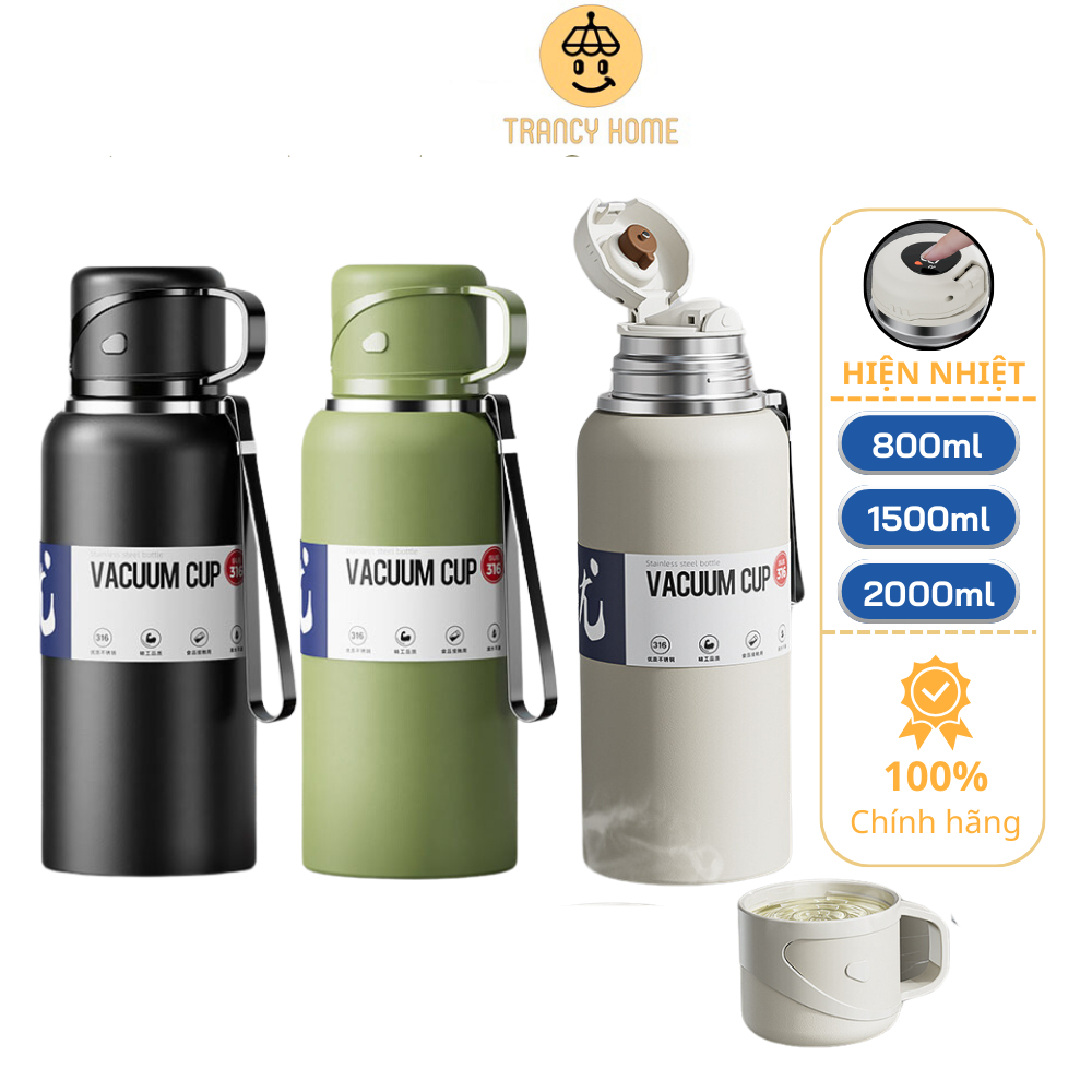 Trancy home 運動保溫瓶 800ml-2000ml 容量帶杯蓋、茶葉過濾器、溫度顯示帶