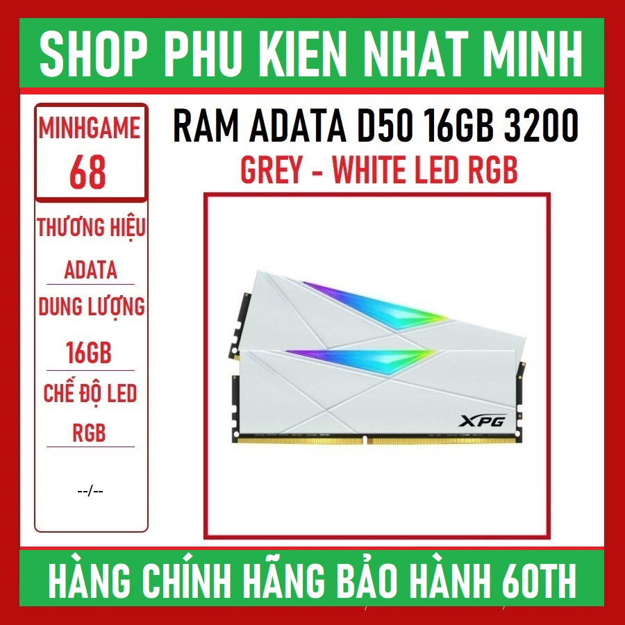 Ram ADATA XPG D50 16GB RGB 灰色 - 白色正品