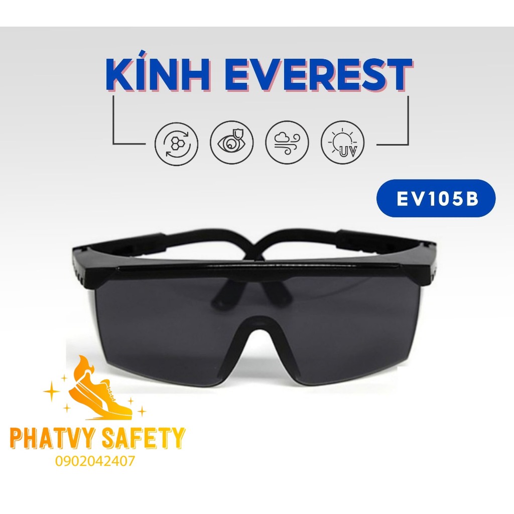 Everest EV105 黑色勞動護目鏡 - 防塵、蒸汽積聚、防刮、防紫外線眼鏡