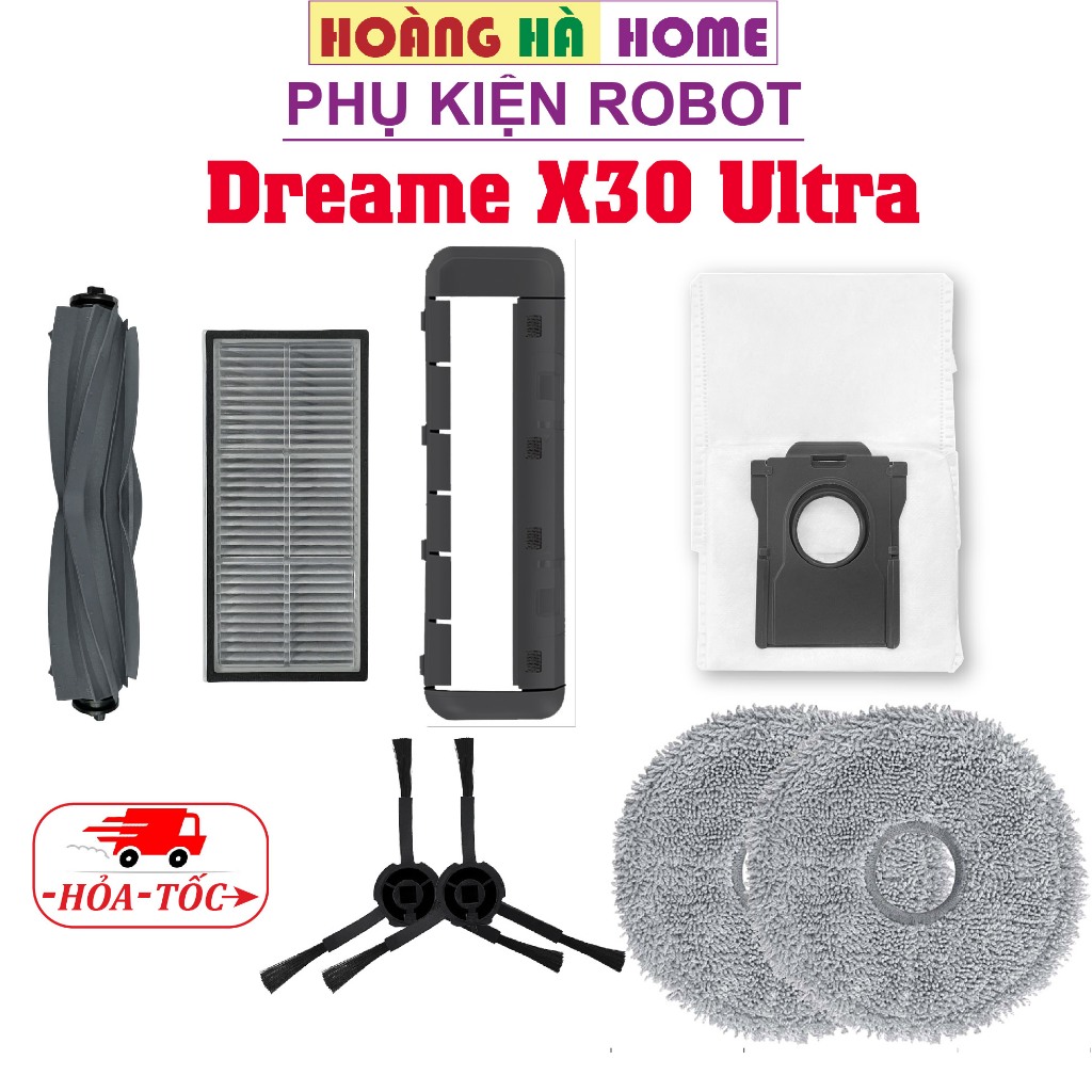Dreame X30 Ultra 掃地機器人配件、Hepa 過濾器、主刷、邊刷、濕巾、垃圾袋、中刷蓋
