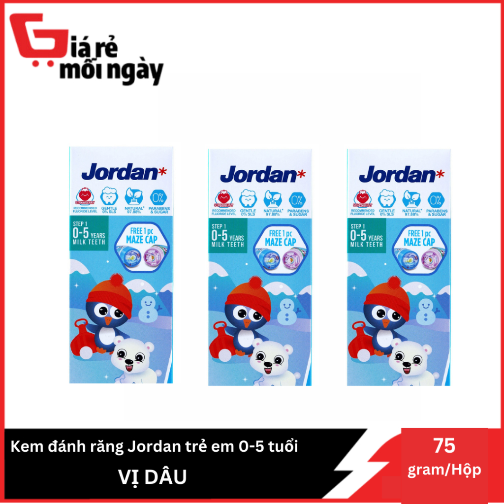 Combo 3 JORDAN 0-5歲兒童牙膏草莓味75G