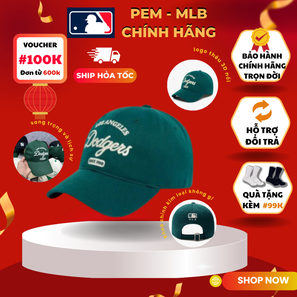 正品 MLB 帽子/帽子在苔蘚綠色標誌 LA Dodgers 刺繡非常漂亮、奢華、易於坐標、韓式