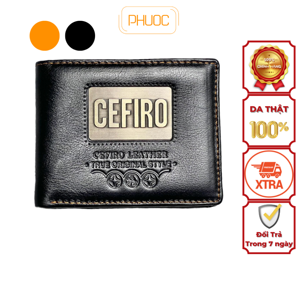 正品牛皮革 Cefiro 錢包大板標誌 - 男士擠壓卡,帶盒紙