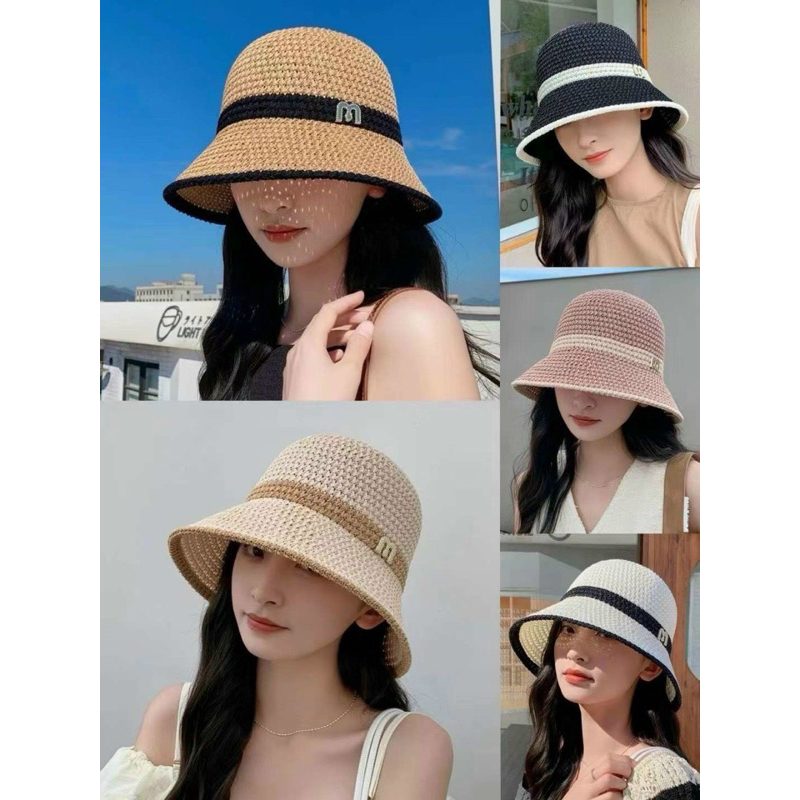 沙灘帽 - M 字母圖案女夏季圓頂帽 2024 新款超漂亮熱門