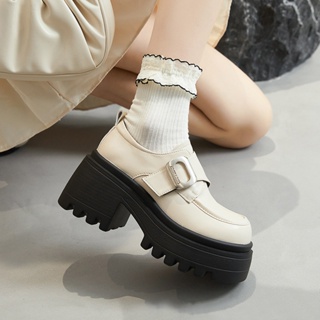 [0373] 厚底綁帶樂福鞋 - 復古李復古皮革女鞋(真皮鞋 - 塑料)