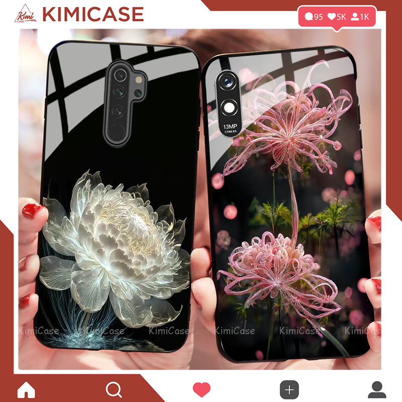 Xiaomi REDMI 9, REDMI 9A, REDMI 9C 手機殼帶三維花玻璃背板(實拍)