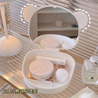 桌面白貓化妝鏡盒,珠寶化妝品容器方便 790ss