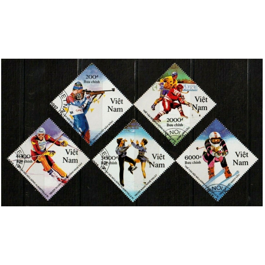 越南收藏郵票 MS 635 年冬季運動會阿爾伯特維爾 1992 年 CTO(5 枚郵票)