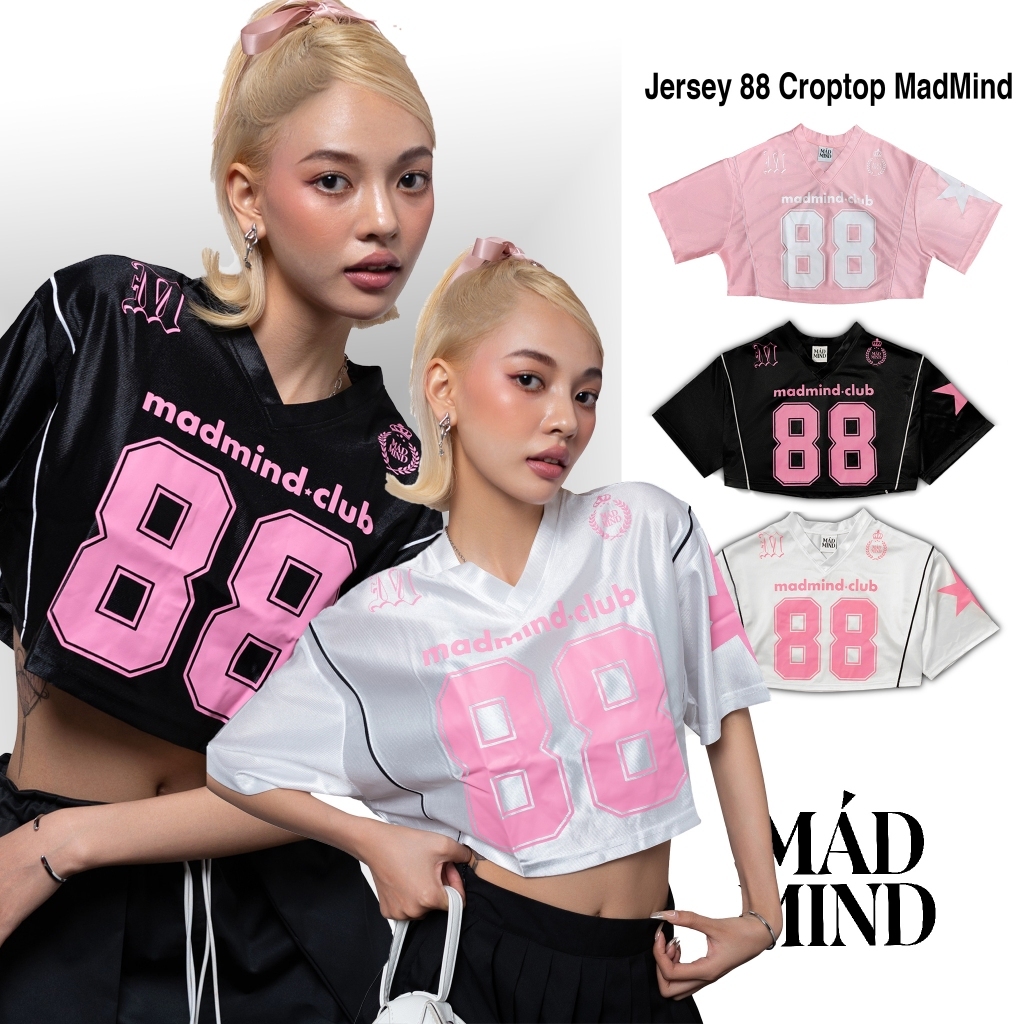 女式 CROPTOP 襯衫,CROPTOP 球衣 88 MadMind BLACKPINK - 黑色 / 白色 / 粉色