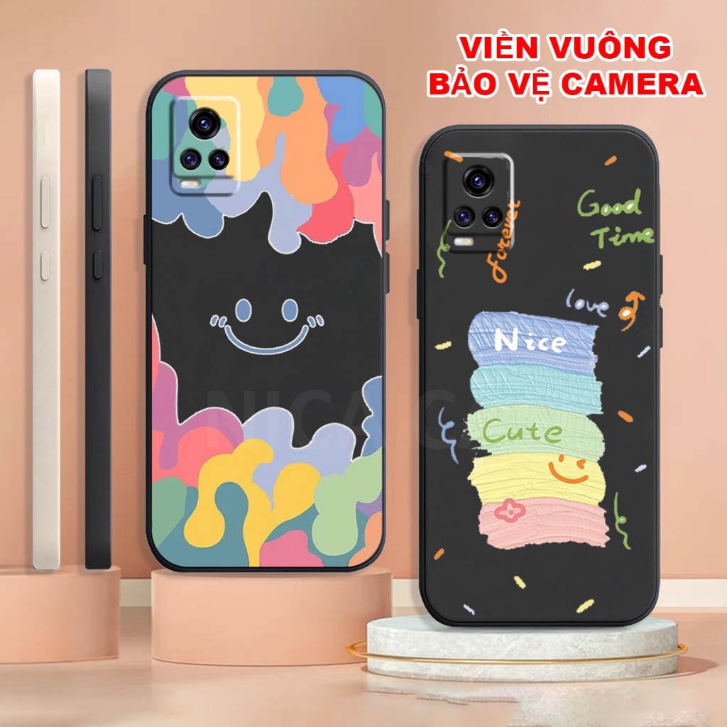 Vivo V20 / V21 / V21 5G / V21E TPU 手機殼,方形邊緣印有最新的可愛微笑,可愛的形象