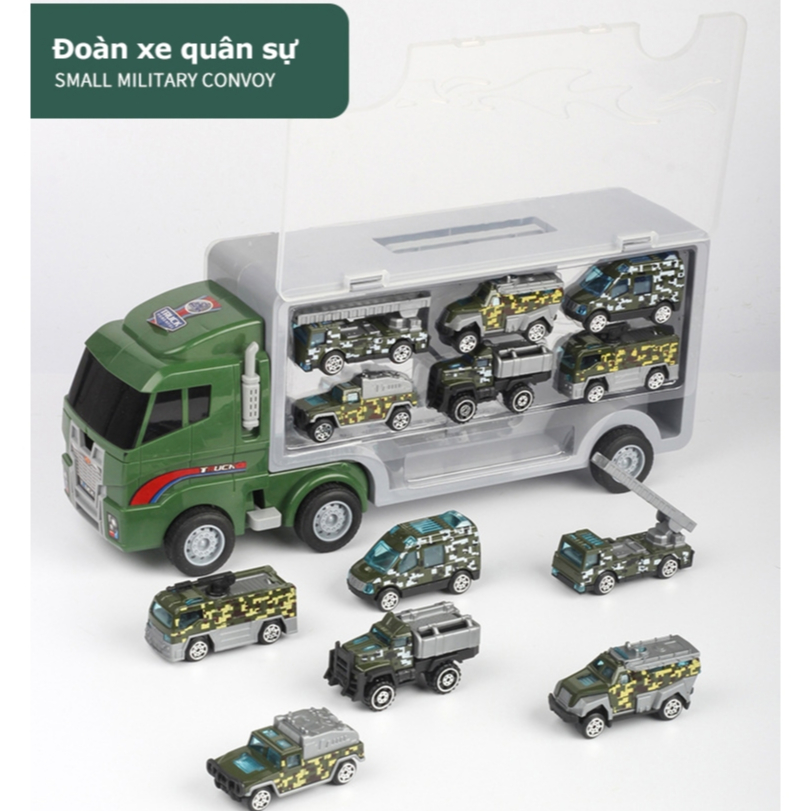 合金貨櫃車、卡車包括 6 輛小型工程車 - 玩具車、軍用卡車、男孩