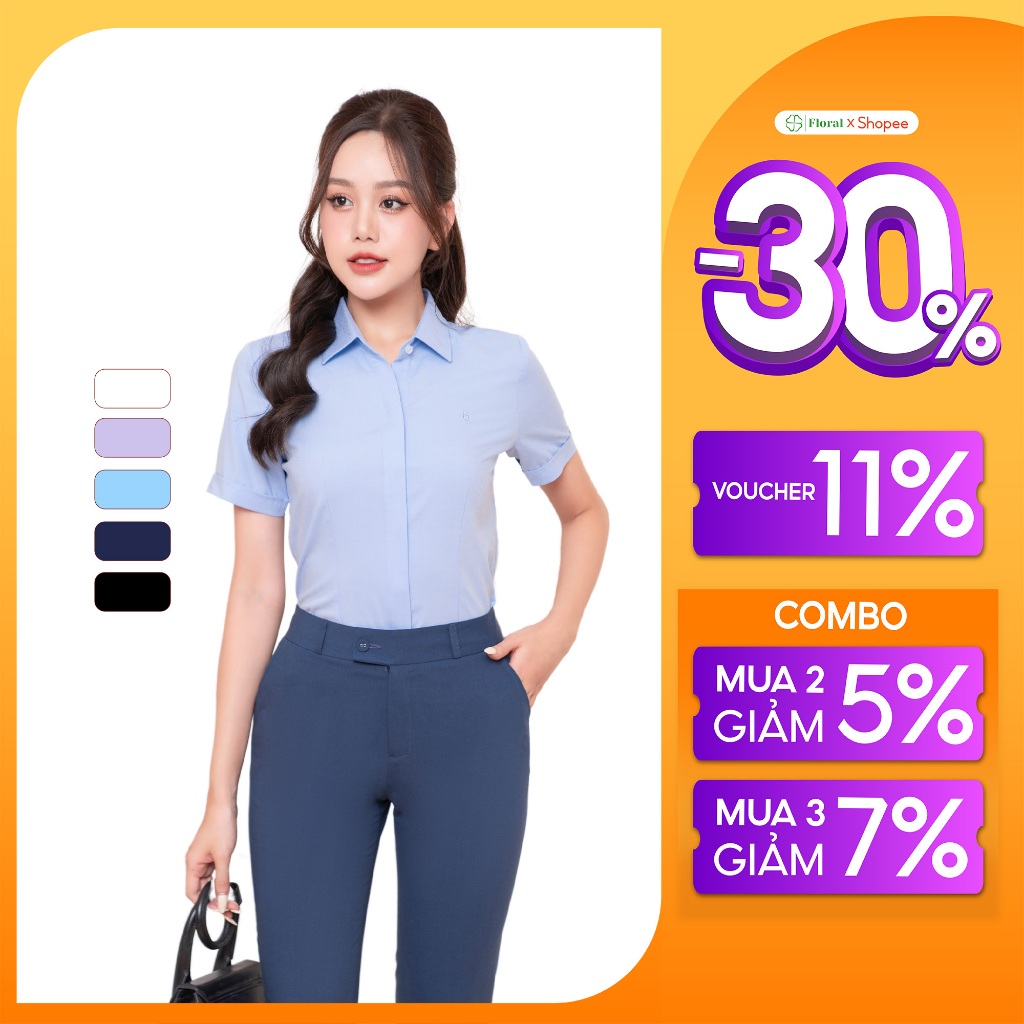 泰國 Hoa 女式多色優質竹纖維短袖辦公襯衫 ASW0301-R07