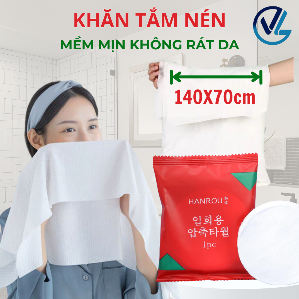 壓縮浴巾 1 次使用,韓國旅行壓縮毛巾 70x140cm 優質棉質安全且對越南 Linh 商店皮膚有益