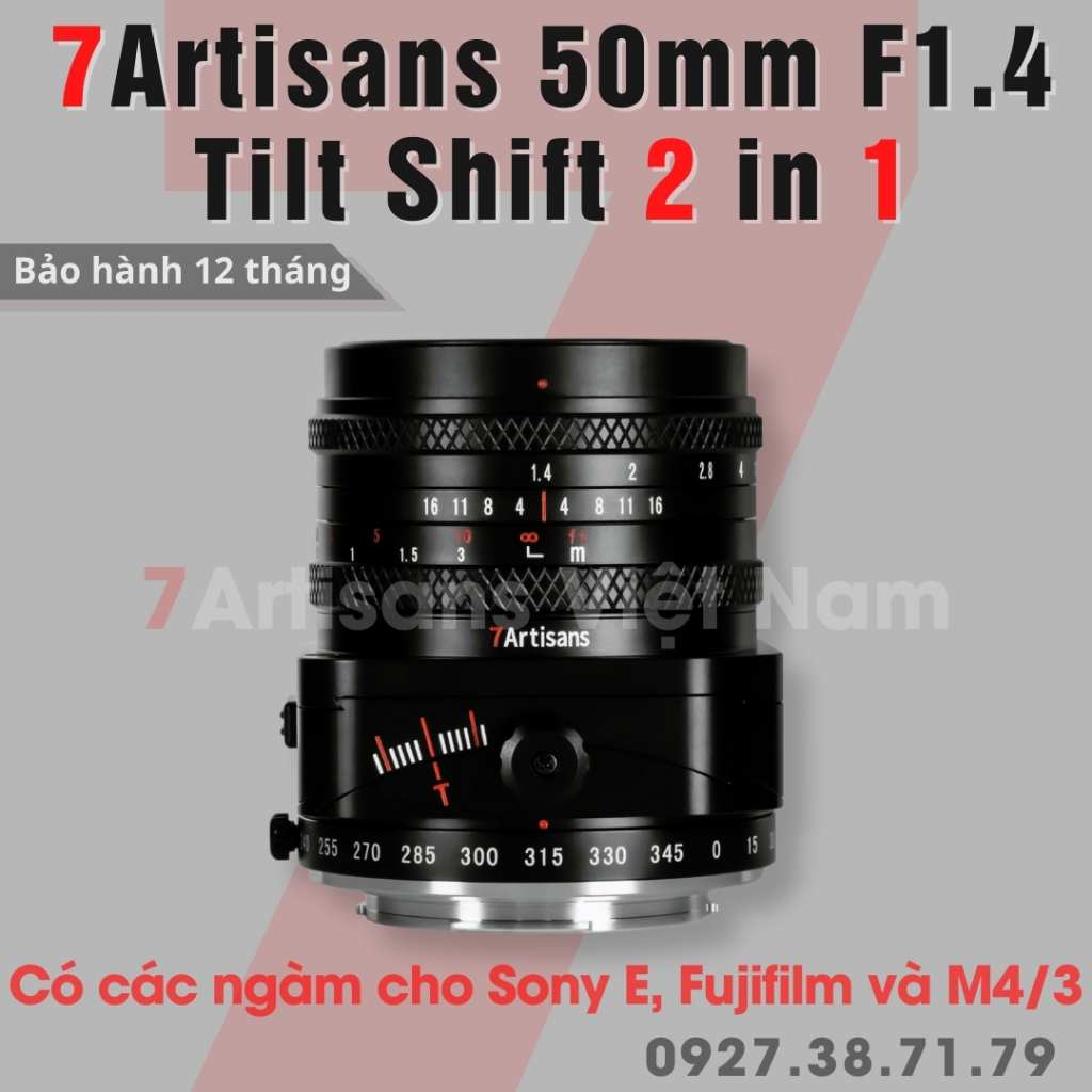 7artisans 50mm F1.4 傾斜換檔鏡頭 - 適用於 Sony E、Fujifilm FX 和 M4 /3