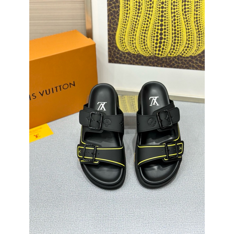 🔥熱🔥Lv 男士黃縫拖鞋,黑色和黃色全盒 vip
