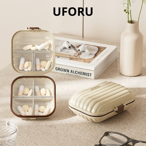 Uforu 迷你牛奶棕色藥盒,7 天藥,3 層耐空氣,方便,便於隨身攜帶 UF2234
