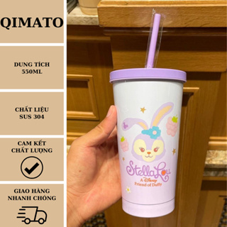 迪士尼 550 毫升保溫杯,帶 Qimato HCOM2127 吸管的嬰兒可愛水瓶
