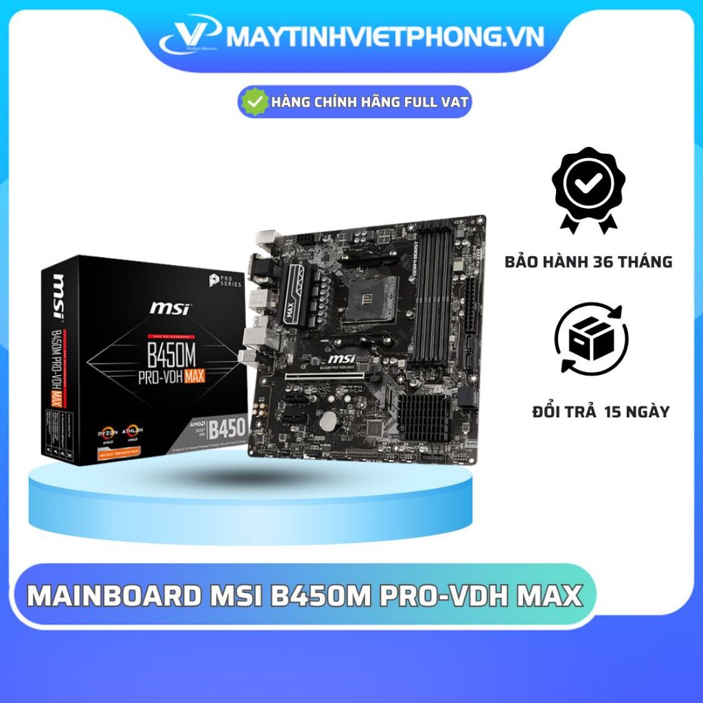 主板 MSI B450M PRO-VDH MAX (AMD B450, AM4, 2 x DDR4 64GB, mATX