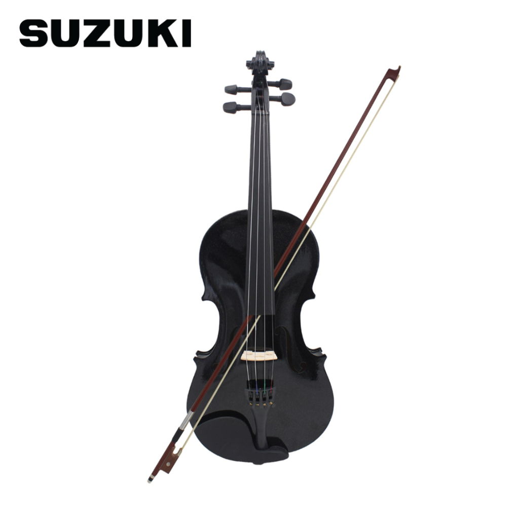 小提琴、玻璃紙、小提琴 - Suzuki S-10 (S10) - 黑色拋光,尺寸 4 /4,高品質 Sam 木紋(實心