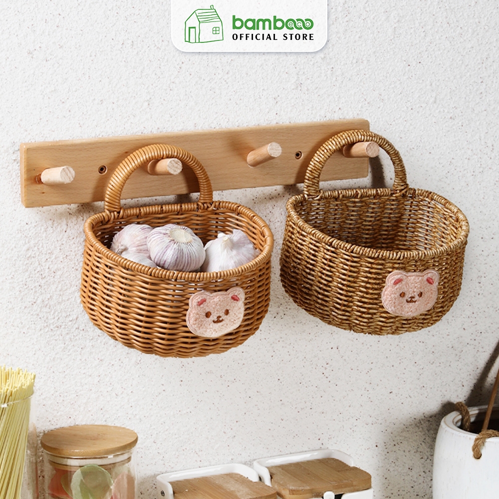 可愛的牆籃 BAMBOOO ECO 用於大蒜洋蔥、大蒜、辣椒、廚房用糖果
