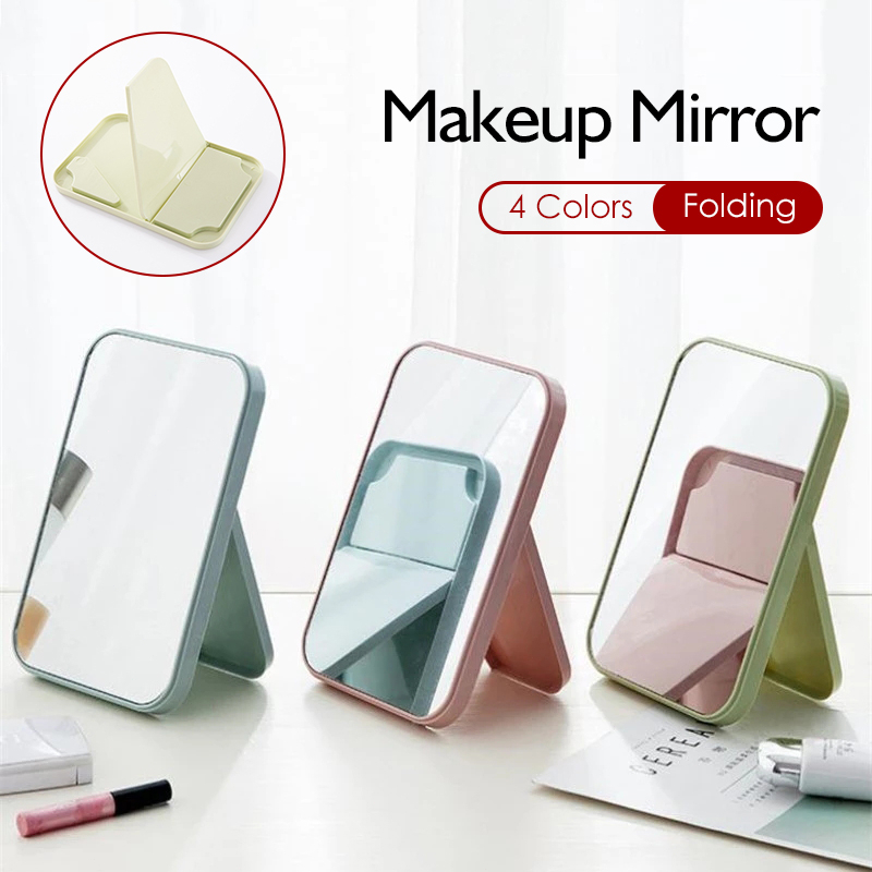 迷你梳妝台鏡,方便折疊便攜式矩形鏡,可愛的化妝鏡