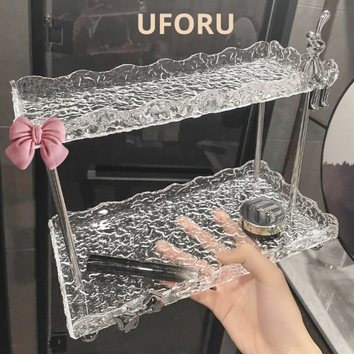 高品質 Uforu 2 層化妝品架,奢華時尚波浪化妝托盤 UF647
