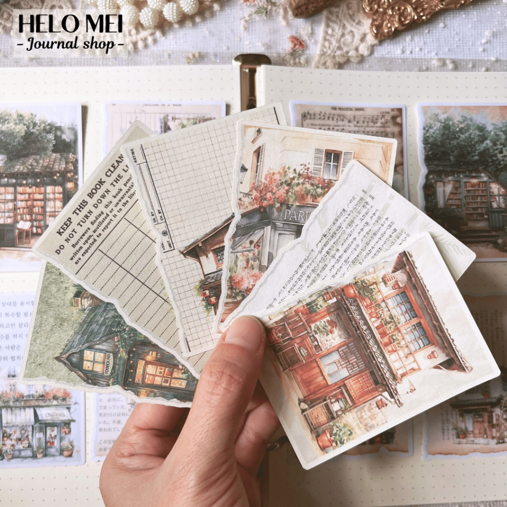 一套頁面貼紙撕裂的房子形狀,日文,韓文書籍裝飾,剪貼簿,卡片