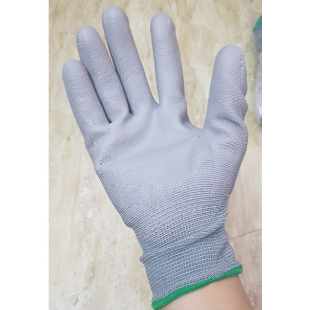 100 雙灰色棕櫚 PU 手套手部保護布手套用於無塵室手防靜電