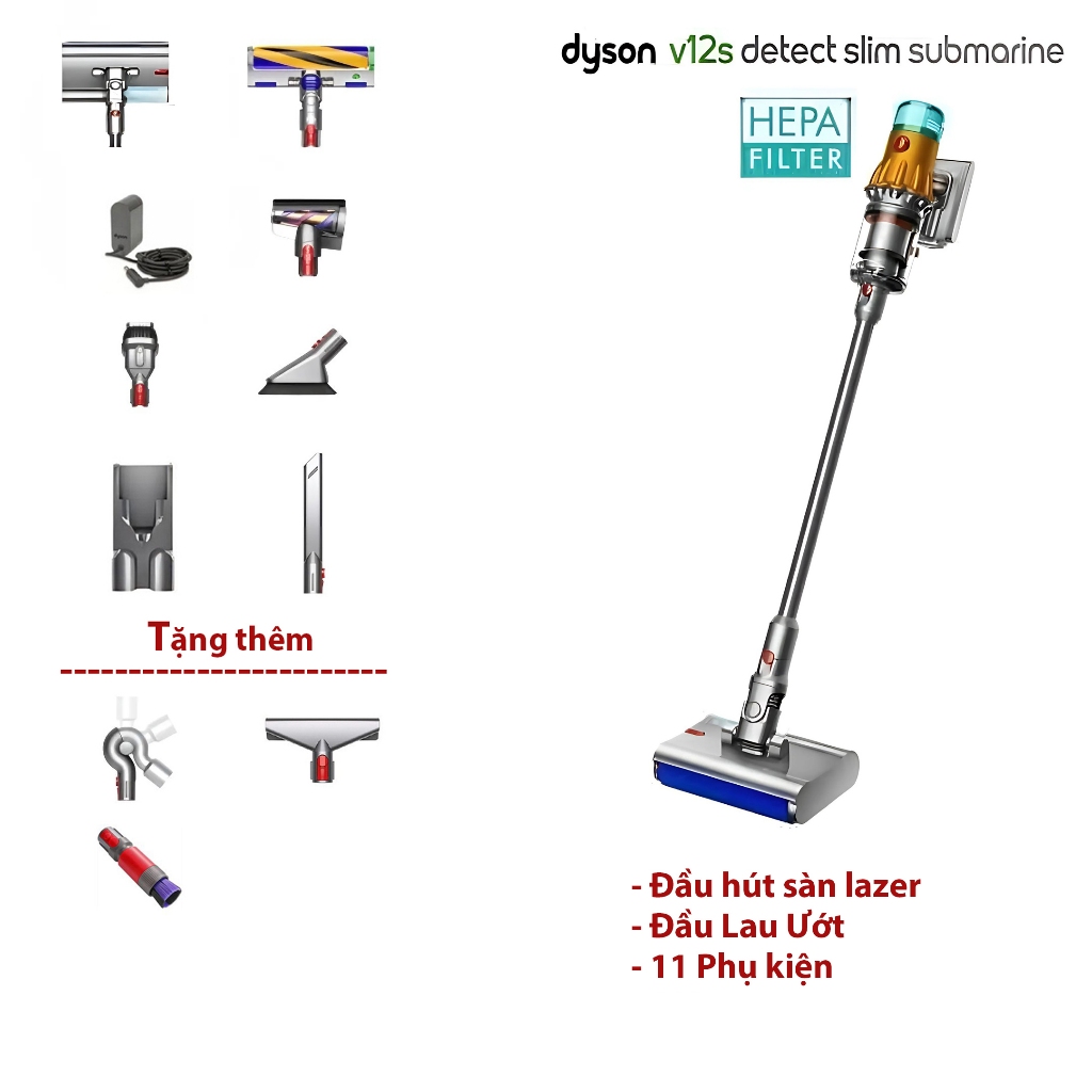 Dyson V12 Detect Slim SUBMARINE 吸塵器和擦拭布 - Fullbox 便攜式吸塵器 -