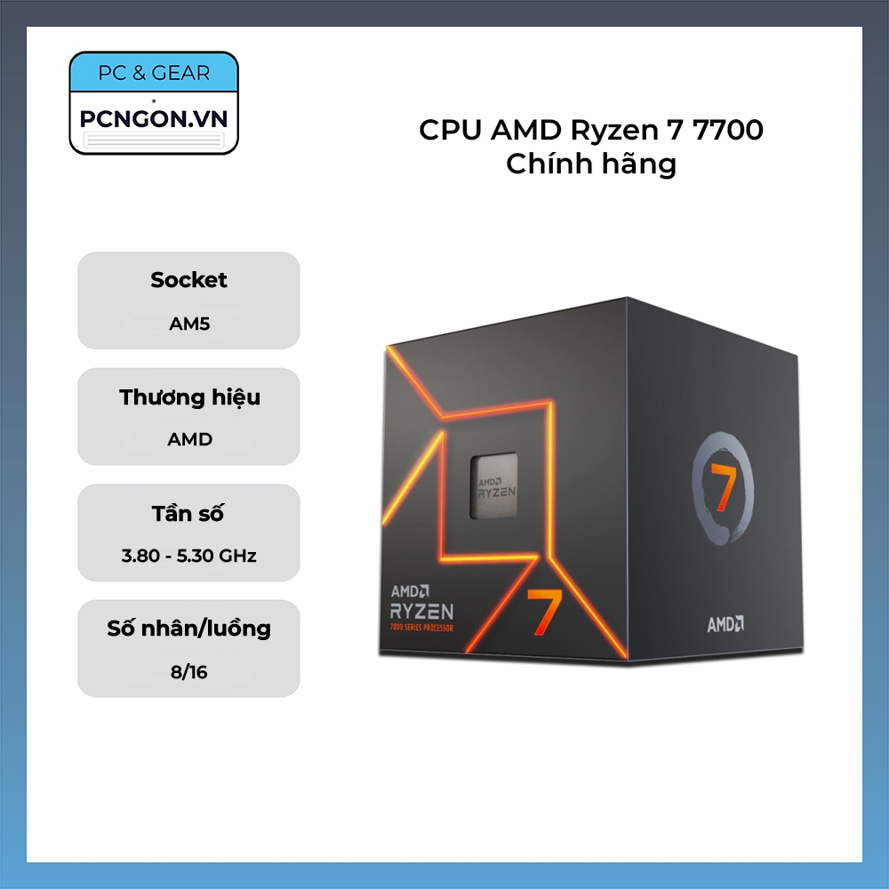 [PCNGON] Cpu AMD Ryzen 7 7700 正品(3.8GHz Turbo 5.3GHz,8 核 16