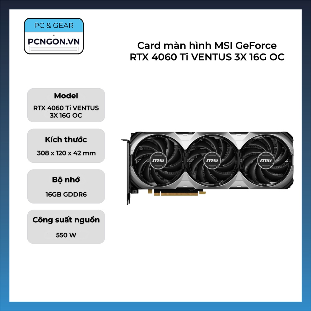 [PCNGON] 微星 GeForce RTX 4060 Ti VENTUS 3X 16G OC 顯卡